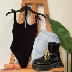 NASTYGAL Strap Me Down strappy black bodysuit US 8 NWT